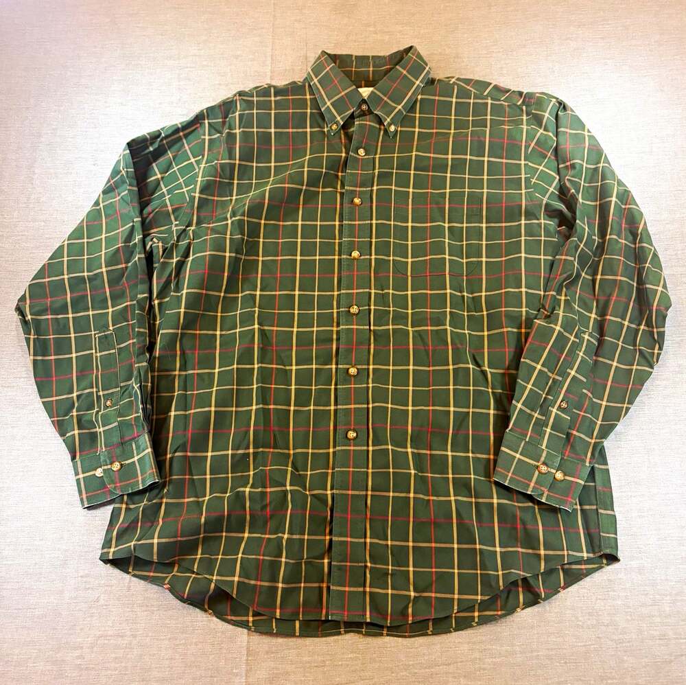 Brooks Brothers Oxford Mens L Green Plaid Button Down Original Polo Shirt